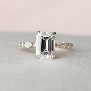 3.0CT Emerald Cut Hidden Halo Moissanite Diamond Engagement Ring