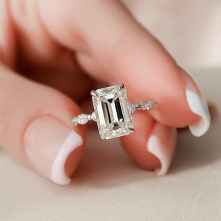 3.0CT Emerald Cut Hidden Halo Moissanite Diamond Engagement Ring