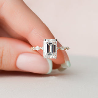 3.0CT Emerald Cut Hidden Halo Moissanite Diamond Engagement Ring