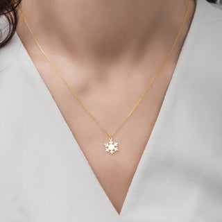 Snowflake Necklace 14k Solid Gold Pendant for Christmas Gift