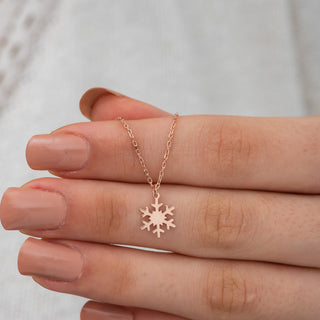 Snowflake Necklace 14k Solid Gold Pendant for Christmas Gift