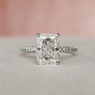 3.0CT Radiant Hidden Halo Moissanite Pave Diamond Engagement Ring