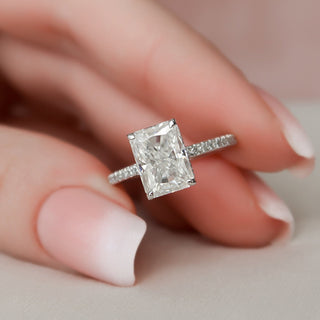 3.0CT Radiant Hidden Halo Moissanite Pave Diamond Engagement Ring