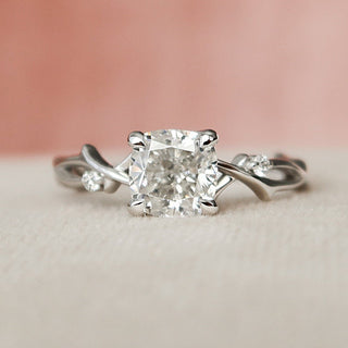 1.0CT Cushion Twig Moissanite Diamond Engagement Ring