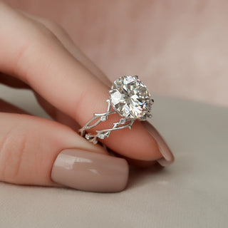 5.0CT Round Cut Moissanite Twig Halo Bridal Engagement Ring Set