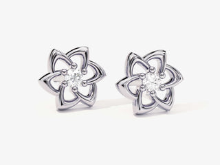 Round Cut Diamond Floral Studs Earrings for Halloween Gift