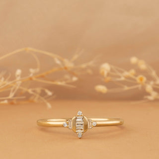 Baguette Cut Diamond Cluster Gold Wedding Ring for Women