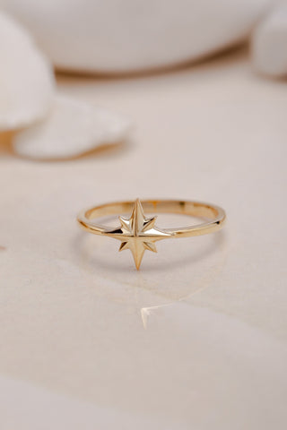 18K Yellow Gold Starburst Wedding Ring Gift for Women