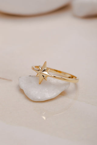 18K Yellow Gold Starburst Wedding Ring Gift for Women