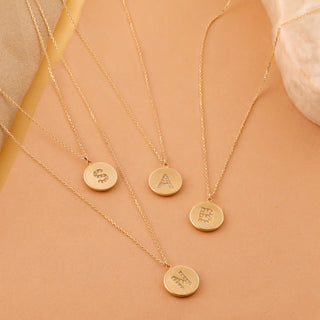 Coin Charm Diamond Latter Necklace in Matte Gold