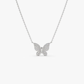 Round Moissanite Diamond Butterfly Necklace in 14k Gold