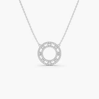 Baguette & Round Cut Diamond Circle Pendant Necklace for Her