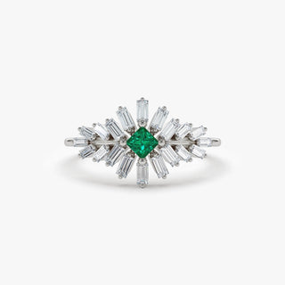 Green Princess & Baguette Cut Diamond Cluster Ring for Women