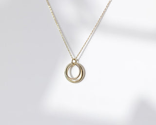 14K Solid Gold Double Circle Necklace for Women