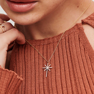 Round Diamond North Star Necklace for Her in 14K Gold