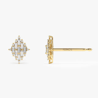 Baguette & Round Cut Diamond Unique Studs Earrings for Christmas Gift