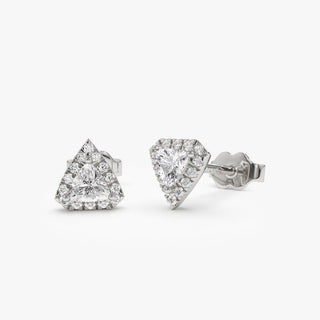 Trilliant Diamond with Halo Setting Stud Earrings for Christmas Gift