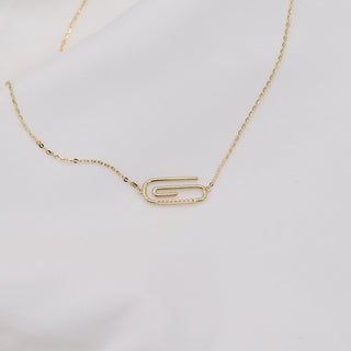 Round Cut Diamond Solid Gold Paper Clip Necklace for Women