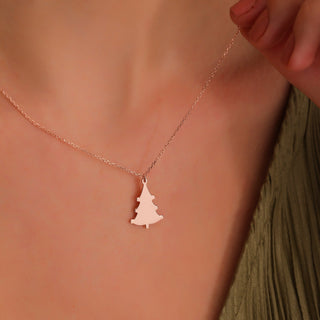 14K Gold Minimalist Xmas Tree Charm Necklace for Women