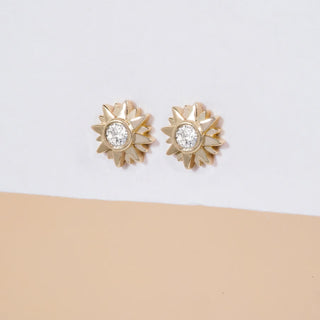 Round Cut Diamond Sunshine Starburst Studs Earrings for Birthday Gift