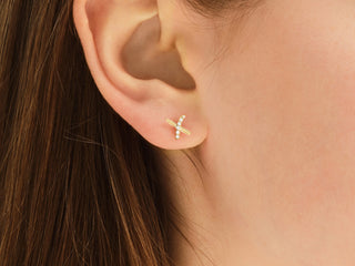 Round Cut Dainty Cross Moissanite Stud Earrings For Women