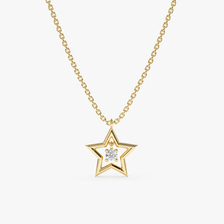 Round Cut Diamond Small Star Charm Necklace for Her