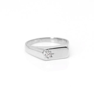 0.03 TCW Round Cut Rectangular Signet Moissanite Diamond Wedding Band