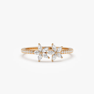 Round & Marquise Cut Diamond Two Flower Wedding Ring for Her