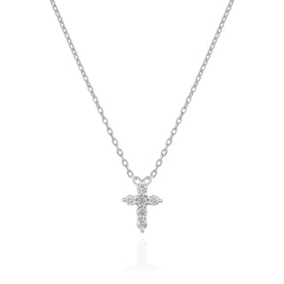 Round Cut Cross Diamond Moissanite Necklace In 18K Gold