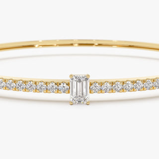 Emerald Shape Diamond Bracelet Bangle for Women