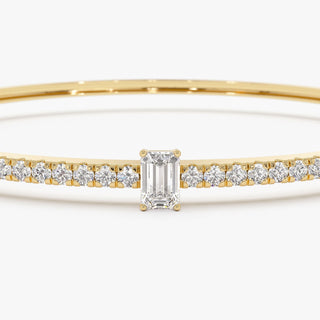 Emerald Shape Diamond and Gold Bracelet Bangle for Women