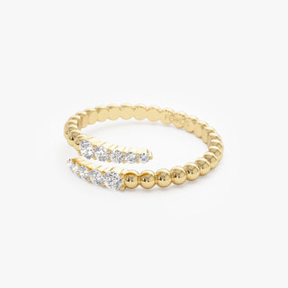 Round Cut Beaded Gold Diamond Spiral Band for Women