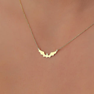 14K Gold Halloween Dainty Bat Necklace for Women