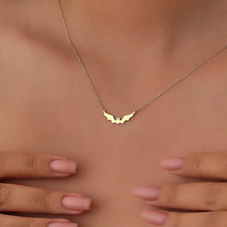 14K Gold Halloween Dainty Bat Necklace for Women