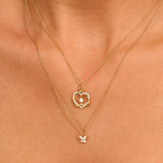 Round Cut Diamond Double Heart Intertwined Necklace for Her