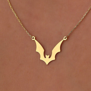 14K Gold Halloween Dainty Bat Necklace Gift For Her