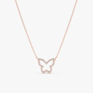 Round Cut Diamond Solid Gold Butterfly Necklace for Birthday Gift