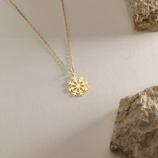 14k Solid Gold Snowflake Pendant for Christmas Gift