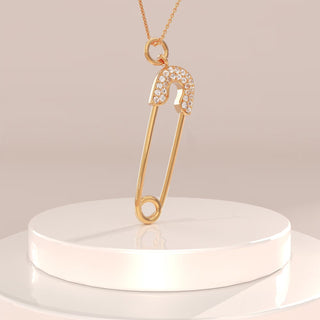 Round Cut Diamond Safety Pin Pendant Necklace for Her