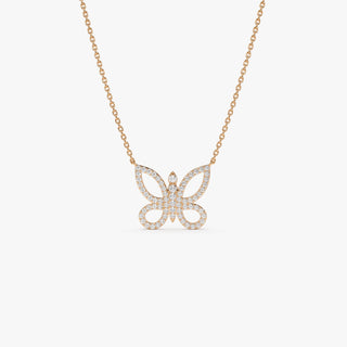 Round Cut Diamond Gold Butterfly Necklace for Women