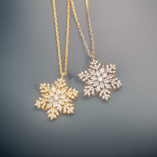 Round & Baguette Diamond Snow Flake Necklace for Women