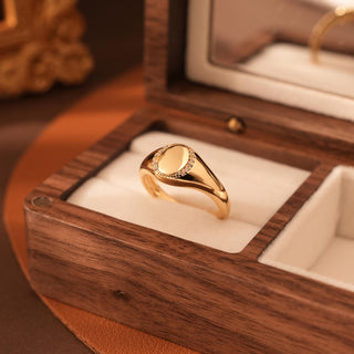 14K Gold Plating Oval Signet Ring Christmas Gift for Women