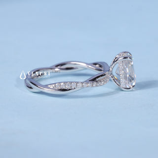 1.0CT Elongated Cushion Cut Moissanite Diamond Hidden Halo Split Shank Engagement Ring