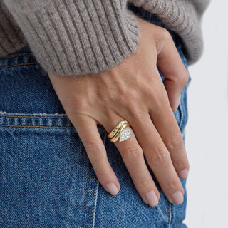 2.0ct Pear East West Moissanite Diamond Unique Engagement Ring With Matching Curved Band