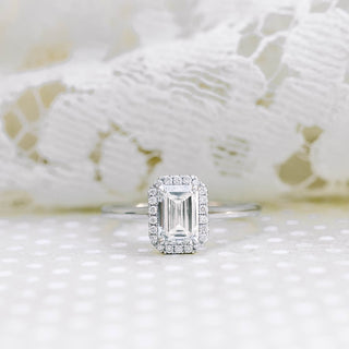 1.0CT Emerald Cut Moissanite Halo Diamond Engagement Ring