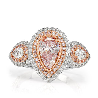 light pink pear moissanite ring