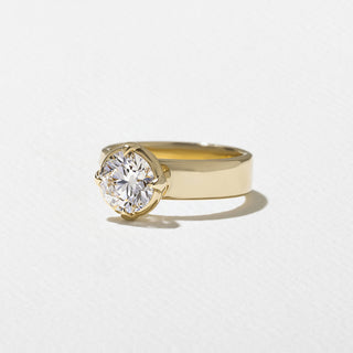 1.50ct Bezel Set Round Moissanite Diamond Unique Solitaire Engagement Ring With Wedding Band