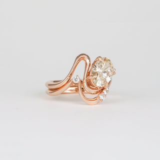 1.50ct Oval Cut Diamond Moissanite Curved Unique Bridal Ring Set