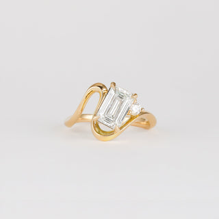 1.50ct Emerald Cut Diamond Moissanite Curved Unique Bridal Ring Set