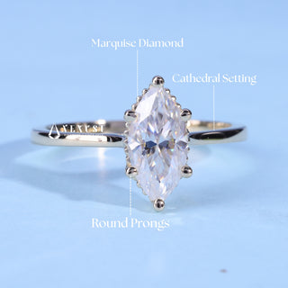 1.50CT Marquise Moissanite Diamond Cathedral Engagement Ring